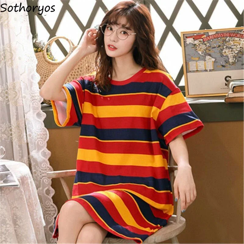 

Nightgowns Women Lovely Printed Sweet Korean Style Nightwear Home Clothing Ladies Casual Basic Cozy 2XL Loose Daily Soft Trendy