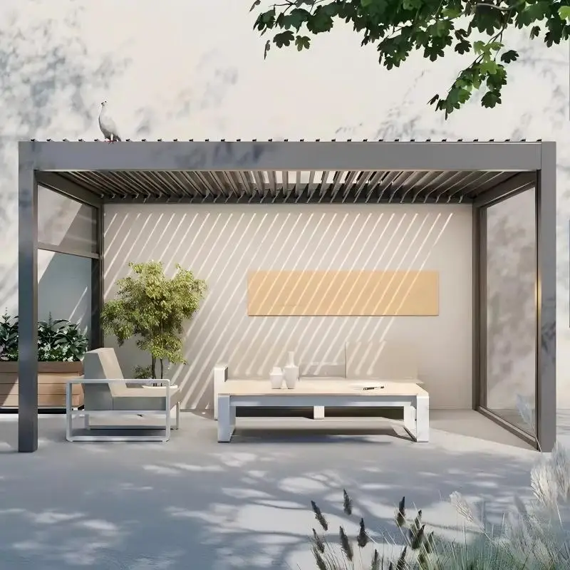 Picture 6: Any Size Custom Bioclimatic Louvered Glass Pavilion Waterproof Corrosion Resist Aluminum Frame Multiscene Villa Park Combo Shed
