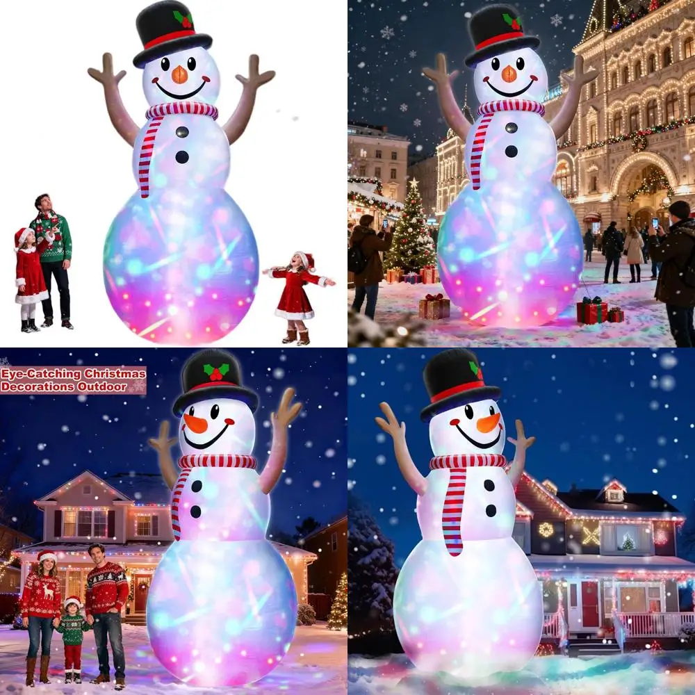

Большой надувной снеговик со светодиодной подсветкой 14 x 7,5 футов, шляпой и шарфом для наружного рождественского декора