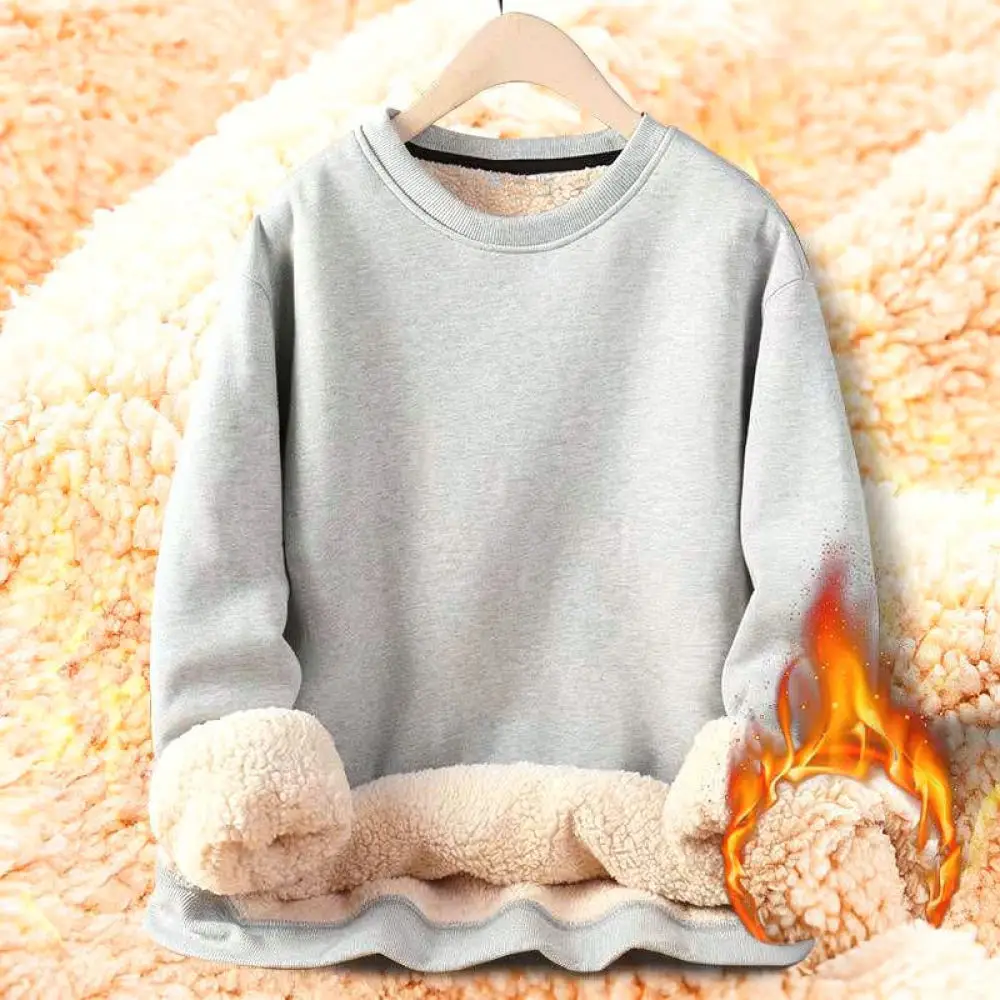 Mens Thermal Fleece Sweatshirt Winter Pullover Long Sleeve Crewneck Warm Thickened Tops Casual Soft Comfortable Outerwear