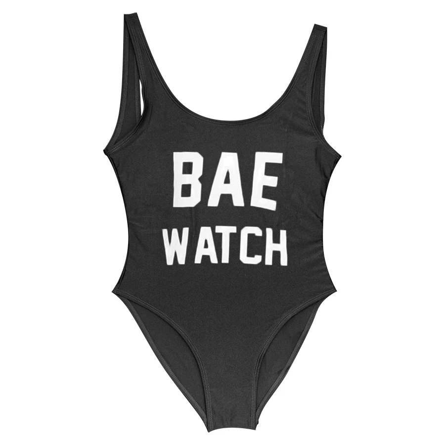 ผู้หญิง One Piece ชุดว่ายน้ําสีแดง Monokini ตัวอักษรเซ็กซี่พิมพ์ชุดว่ายน้ํา BAE WATCH ชุดว่ายน้ํา