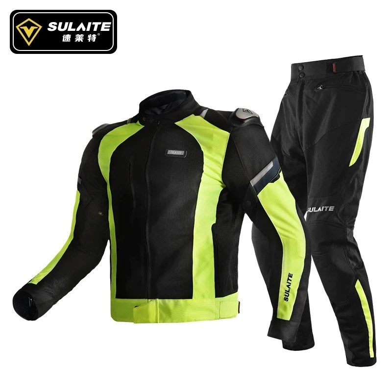 Sulaite Motorcycle Rider Jacket Men Summer Motocross Jacket+Pants Suit Motorbike Riding Moto Jacket Clothing CE Protective Gear