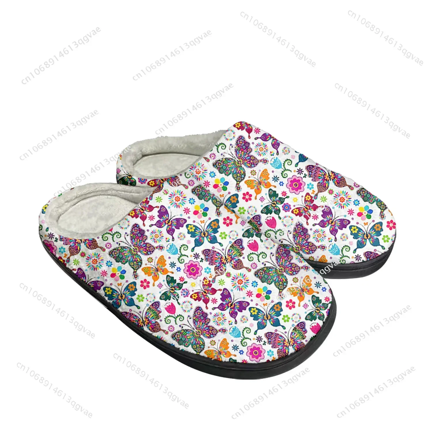 Zapatillas de algodón con estampado de mariposas para hombre y mujer, calzado térmico de felpa de alta calidad para dormitorio, informal, mantiene el calor, personalizado