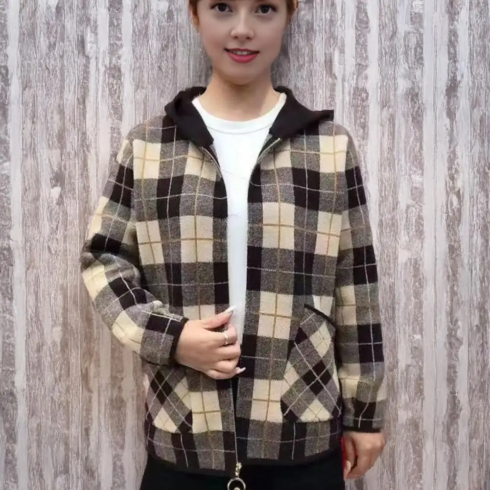 

Women's Plaid Shacket Jacket Casual Hooded Women Coat Long Sleeve Zip Up Hooded Jacket Fall Winter Warm Coat Women Outerwear
