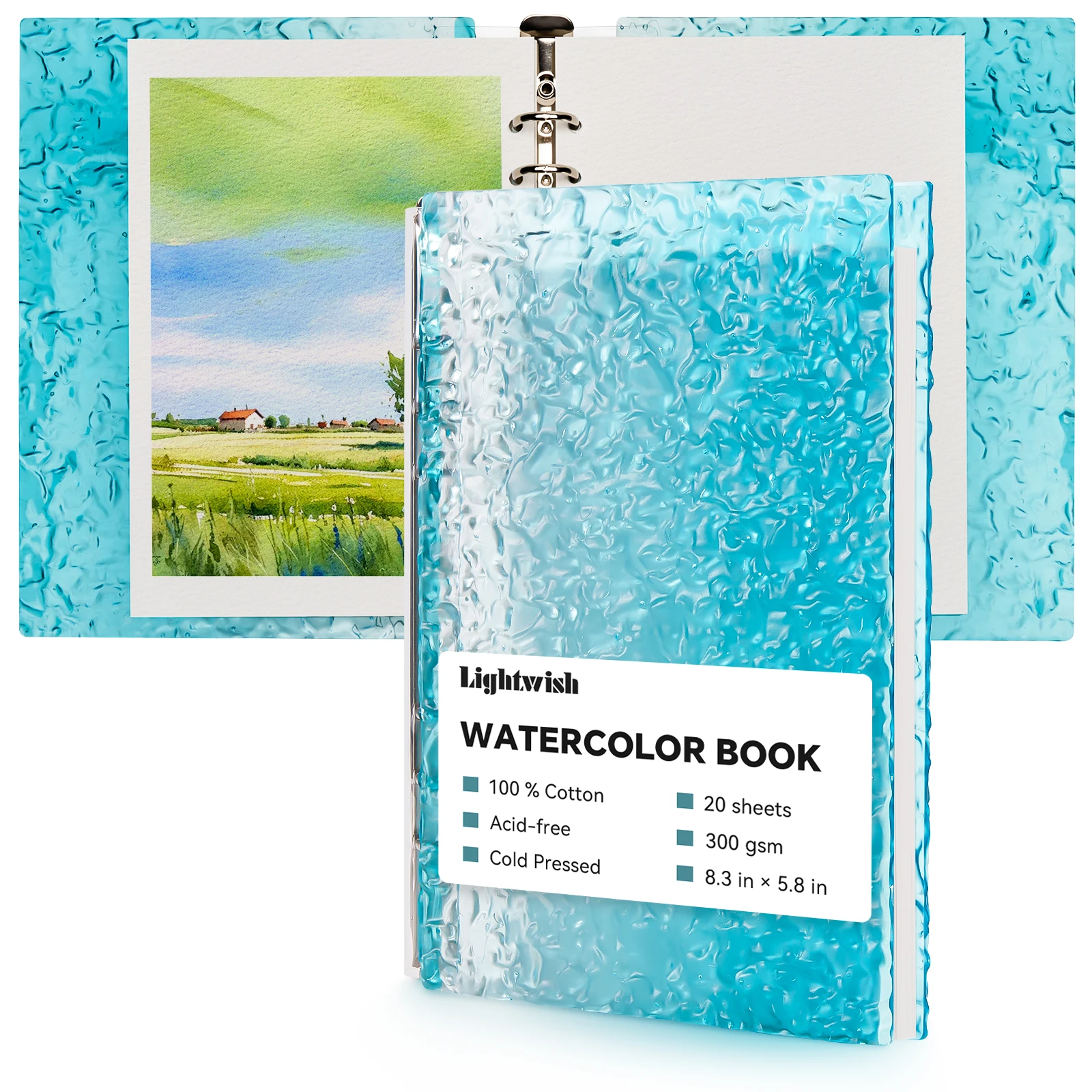

LIGHTWISH Watercolor Sketchbook, 5.8x8.3 Inch, 20 Sheets 140lb/300gsm, Artist Painting Drawing Paper Book-with Translucent Cover