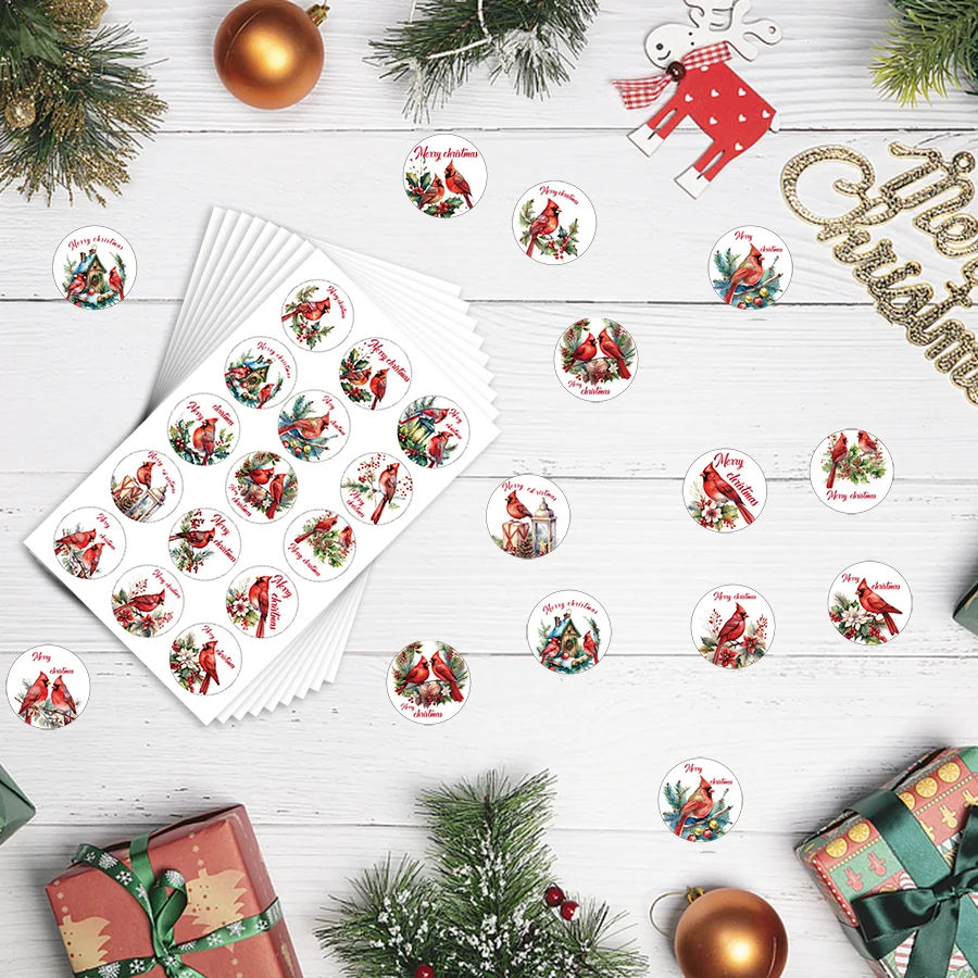 150 Pcs Merry Christmas Stickers 15 Designs Cardinal Red Bird Decals Assorted Xmas Adhesive Decorative Stickers.