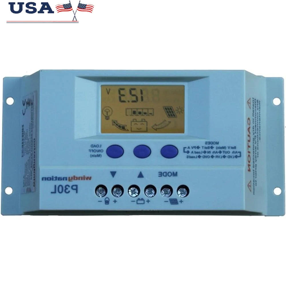 

30А ЖК-контроллер заряда солнечной энергии ШИМ 12 В 24 В регулятор с цифровым дисплеем датчик температуры батареи регулируемые настройки