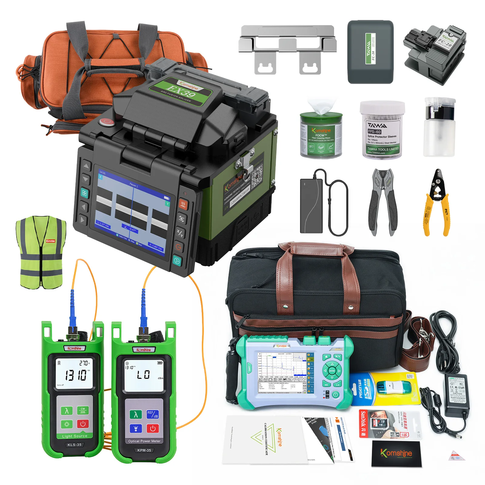 

FTTH Fiber Optic Tools EX39 Fusion Splicer FTTx Welding Machine+QX50-S Fiber Optic OTDR 1310/1550nm+OPM+SM Light Source