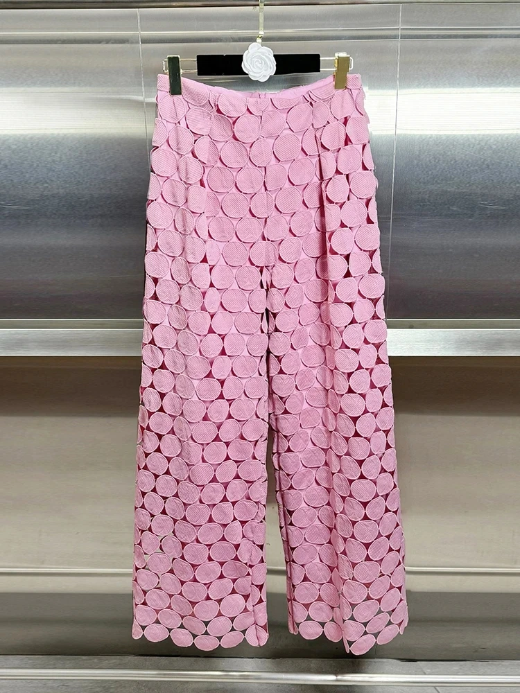 Minimalistische Solide Patchwork Stippen Lange Broek Voor Vrouwen Hoge Taille Gesplitste Rits Casual Wijde Pijpen Damesmode Stijl Nieuw