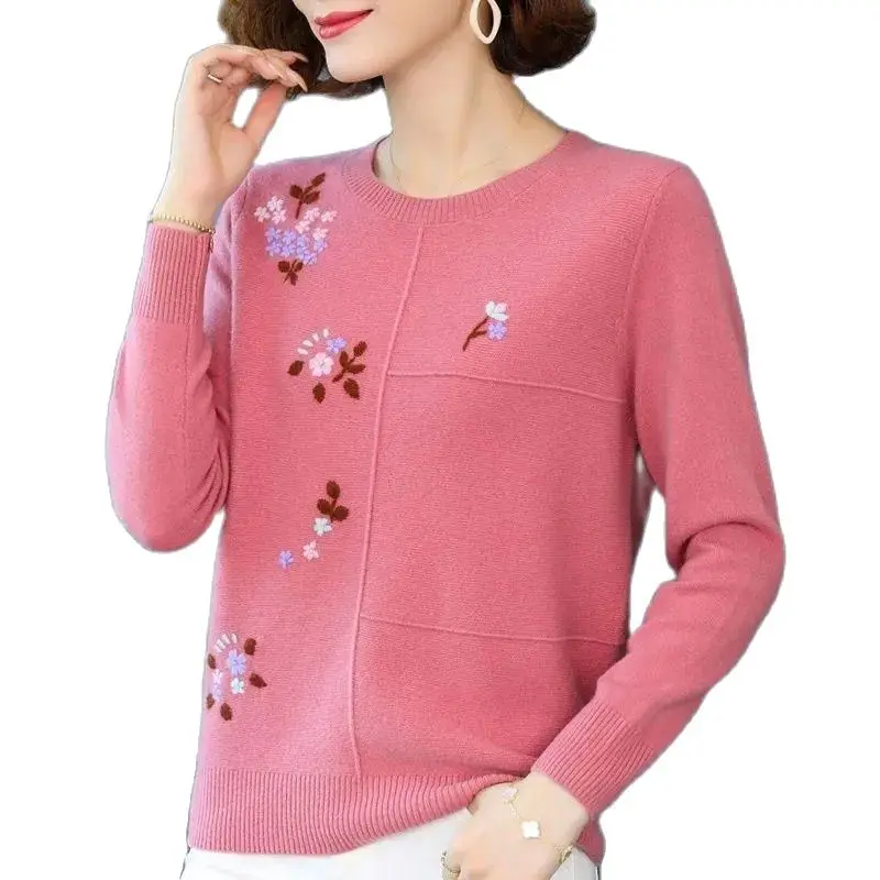 2022 Spring Autumn New Style Top Middle-Aged Female Mother Embroidered Sweater Short Elegant Knitting Bottoming Shirt Jacket