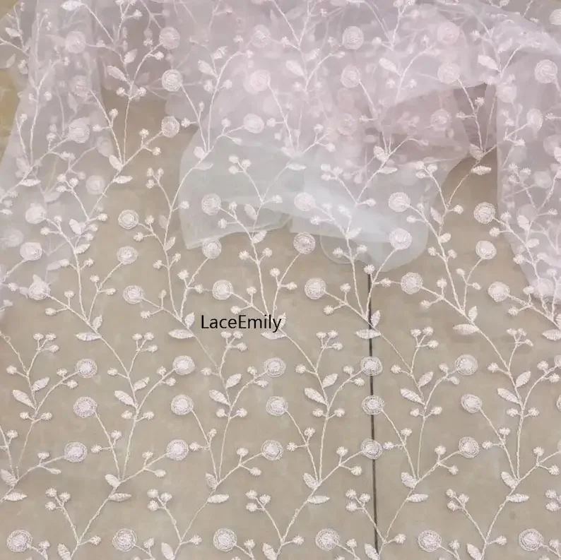 5 Colors Exquisite flower embroidery lace fabric floral soft tulle fabric for wedding dress girl dress baby  51
