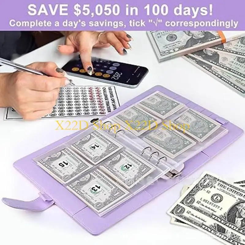 X22D 52 Week Savings Challenge Reusable Budget Book with Cash Envelope Money Binder for Saving Refillable Money Organizers