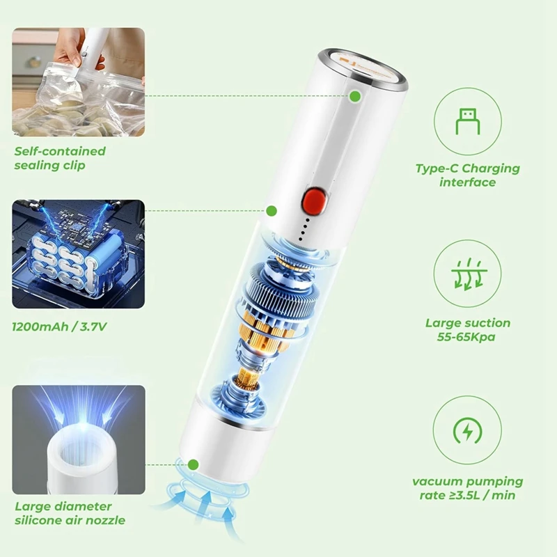 Vacuum Sealer Machine Portable Handheld Vacuum Sealer With 5Pcs Reusable Vacuum Bags For Food Preservation Fresh & Save