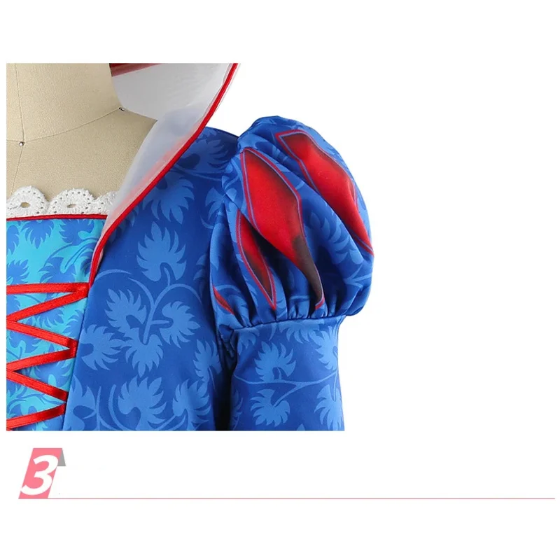 Deluxe Snow White Princess Gown Puff Sleeve Stand Collar Girl Fairy Kid Cosplay Costume Toddler Carnival Apparel Halloween Dress