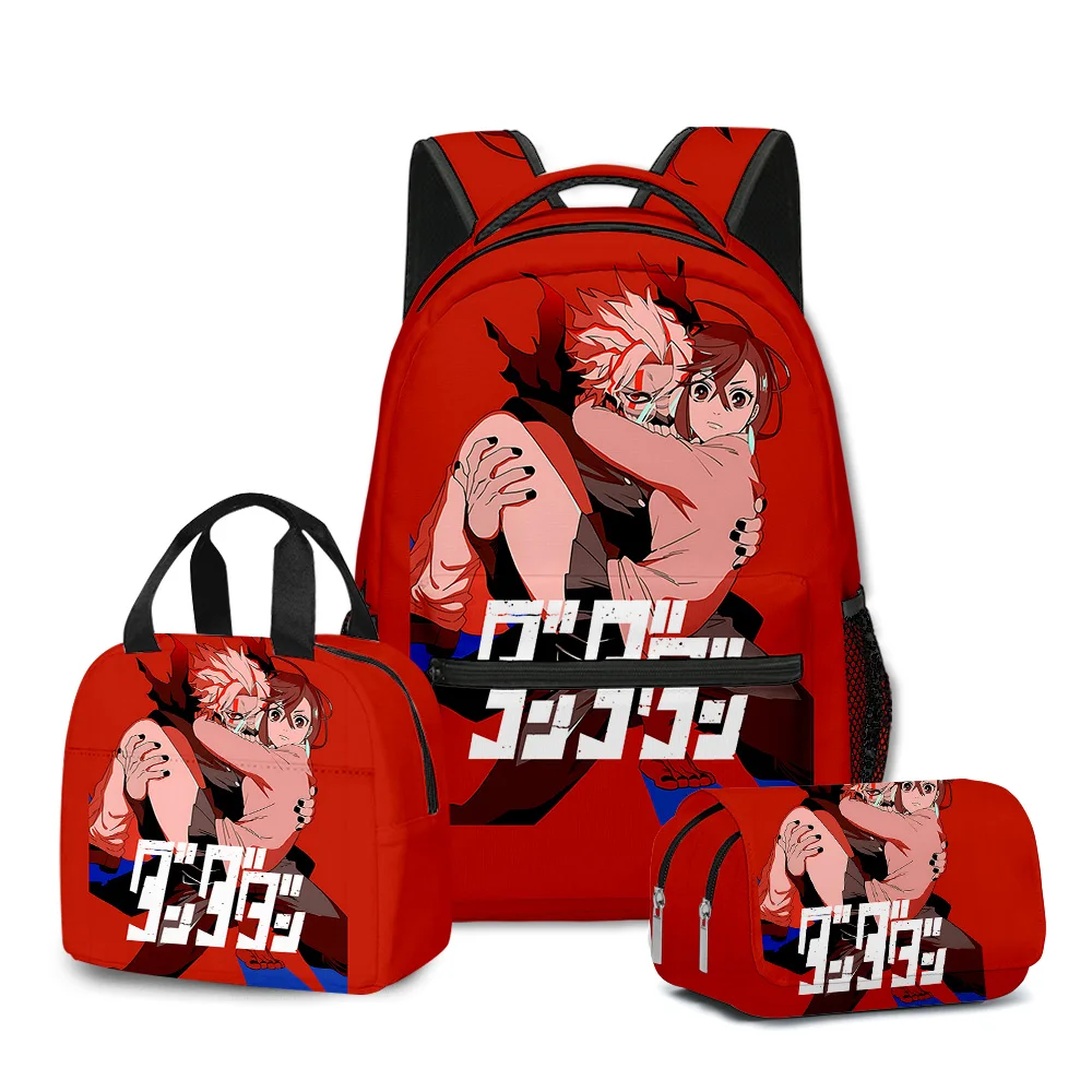 Harajuku Popular divertido Dandadan impresión 3D 3 unids/set mochilas escolares para estudiantes mochila para ordenador portátil bolsa de almuerzo portátil estuche para lápices