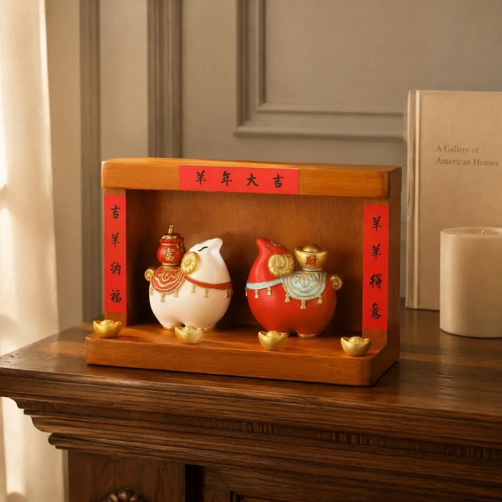 Traditional Goat Shrine Ornament Rotating Chinese Style Zodiac Goat Figurine Blessing Lucky Auspicious Sheep Ornament New Year
