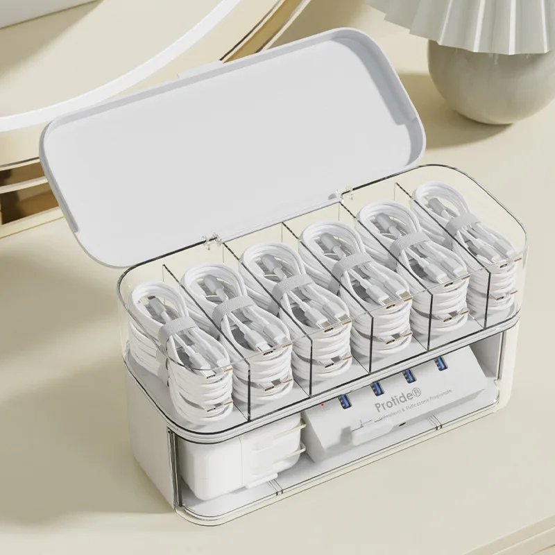 Cable Organizer Box for Data Cable Power Charging Cord Phone Charger Wire Winder Desktop Cable Management