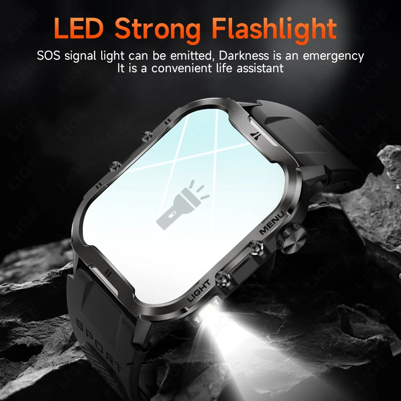 LIGE Outdoor Sports Smart Watch LED Light 1.96 \