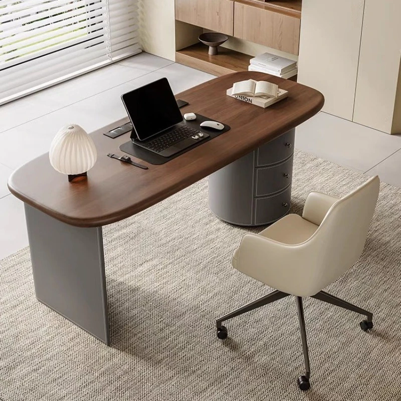 Mesa de estudo moderna, mesa de couro, madeira sólida, escritório, computador, chefe