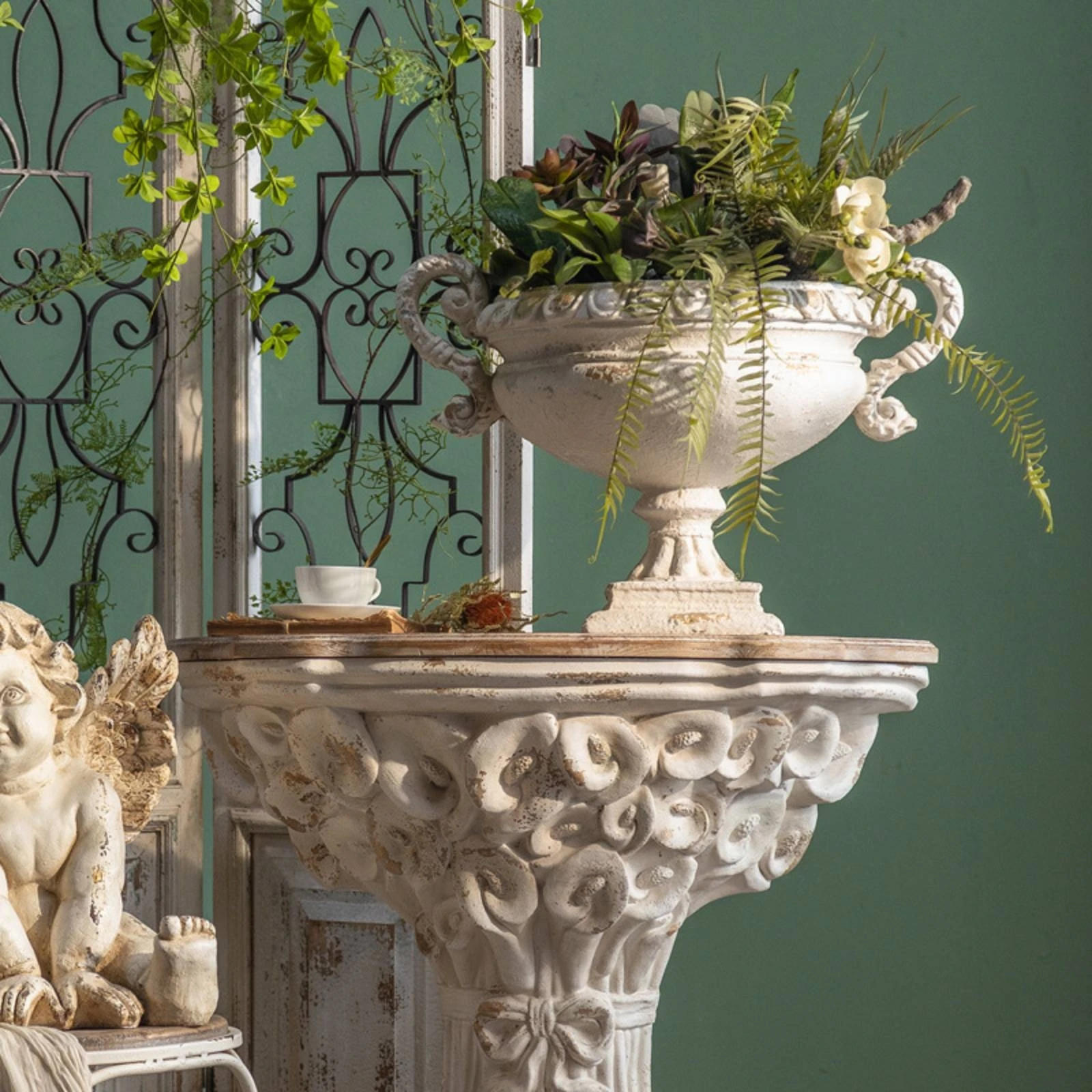 Urn Planter with Pedestal Traditional Urn Planter with Handles Pedestal Vase Elegant Flower Pot with Handles Shabby Chic
