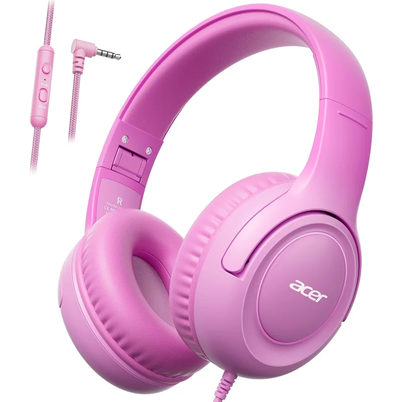 Acer HK03 Kids Bedrade hoofdtelefoon voor school 85/94dB Volumeregrenzer 3,5 mm jack Opvouwbare stereogeluid Headset voor meisjes Jongen Geschenken