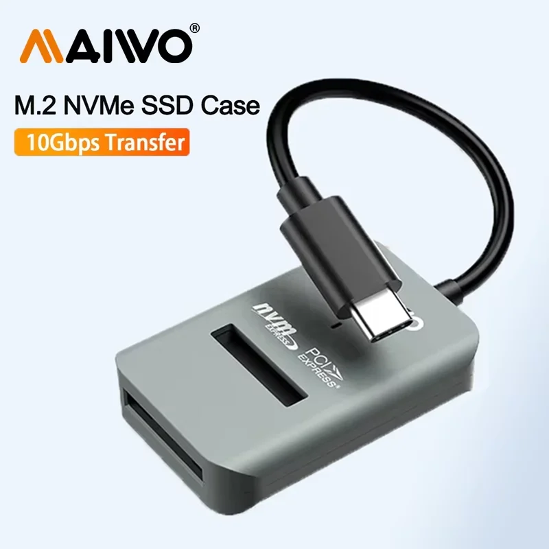 MAIWO 10Gbps M.2 NVME SSD 인클로저 케이스 Type-C M2 PCIE NVME SSD 어댑터 도구 없음 지원2230/42/60/80/22110 M-키 SSD