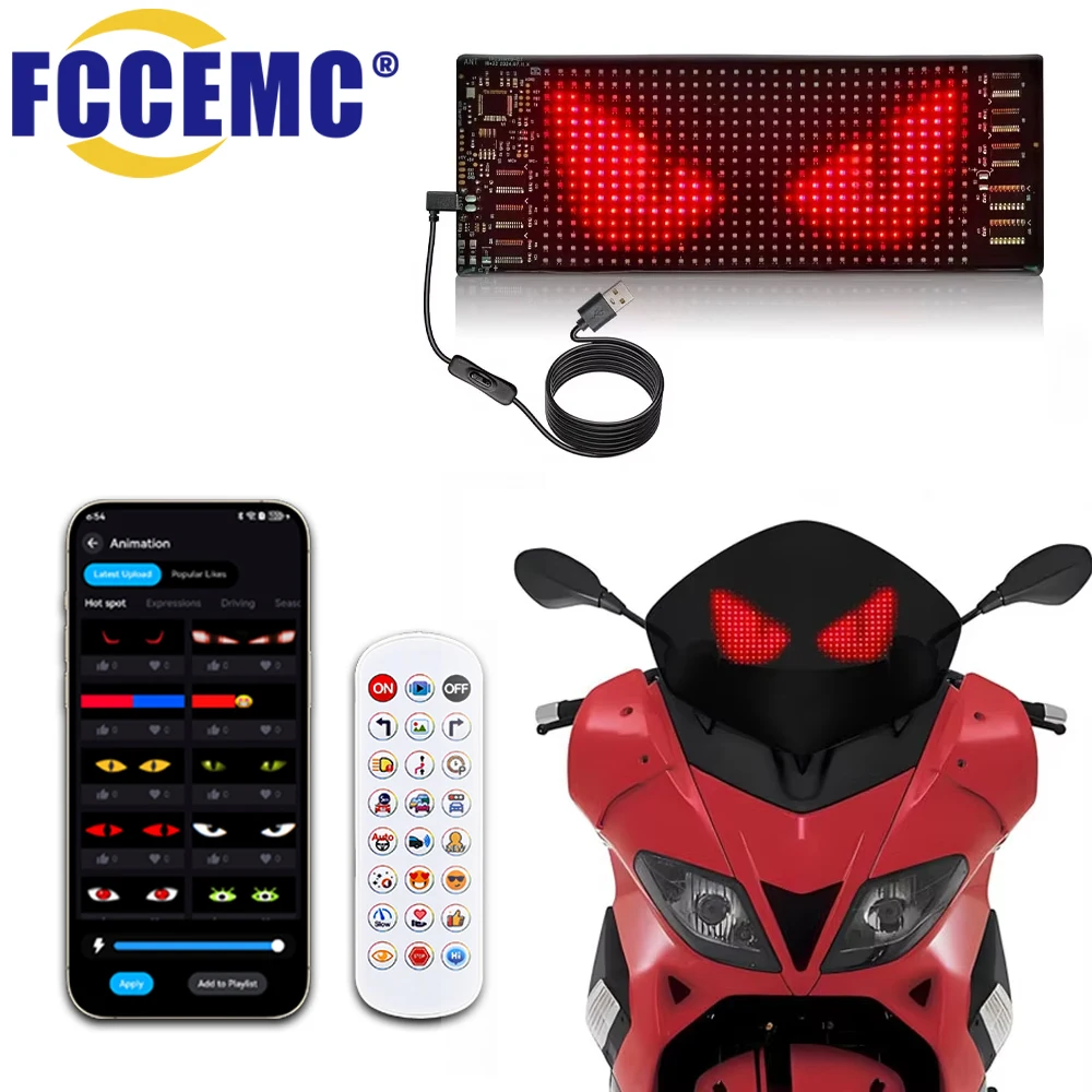 LED Devil Eye Lights for Motorcycle Car Windshield USB Matrix Pixel Panel Display App Remote Control Decorative Ambient Light