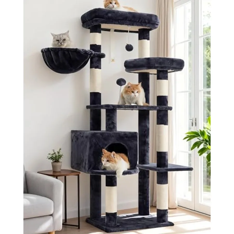 

Кошачья лежанка-когтеточка для домашних кошек, 55,1 дюйма, 7 сизалевых когтеточек, многоуровневая, с большой игровой платформой, пушистая