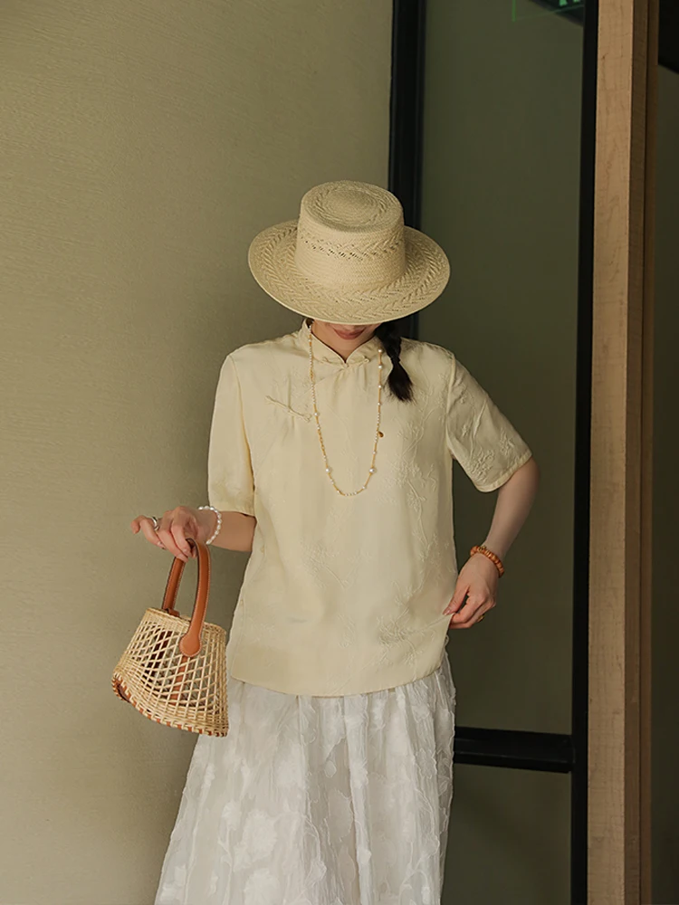 

Новая летняя легкая женская блузка Mallin Original Design из смесового шелка с 3D-цветочным узором в китайском стиле