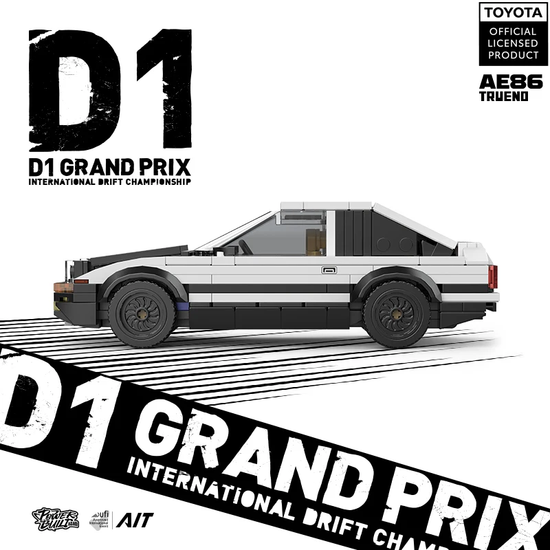 

Официальная лицензионная модель автомобиля Toyota AE86 Trueno из строительных блоков, масштаб 1:32, D1 Grand Prix International Drift Championship, конструктор T