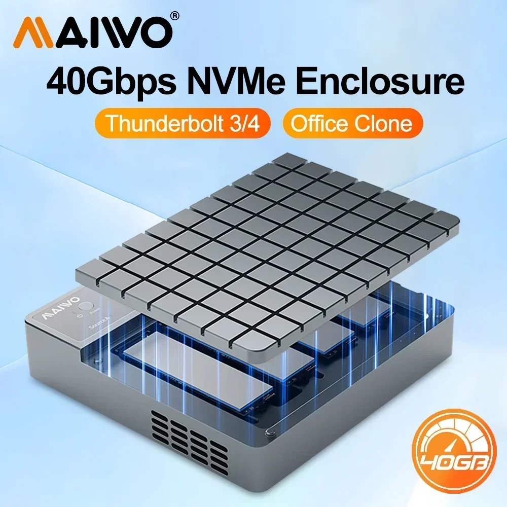 MAIWO 4 Bay USB4.0 40Gbps M.2 Nvme SSD Enclosure Kompatibel Tipe-c 4.0 32TB Casing Solid State Drive Mendukung 1 Hingga 3 Klon Offline