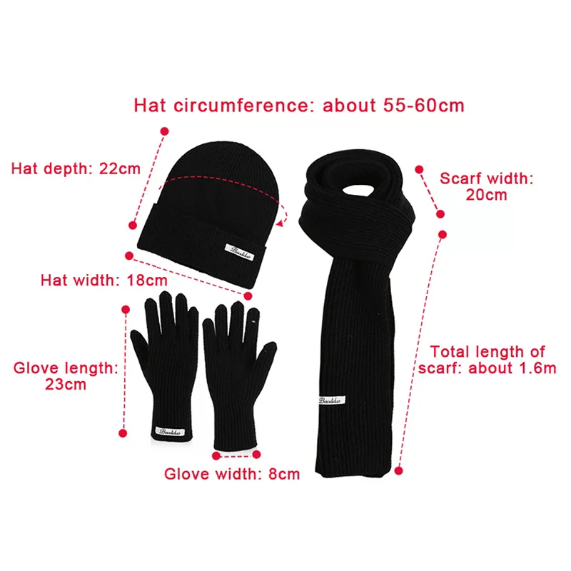 3 pièces hiver tricoté chapeau pour femmes écharpe gants ensemble bordeaux confortable doux décontracté chaud chapeau ensemble extérieur coupe-vent équitation ensemble