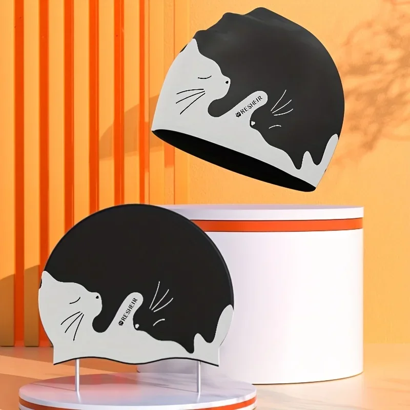 

Women's Silicone Swimming Cap, Waterproof Ear Protectors Adult Plus Size No Strangulation Fashion Swimming Cap