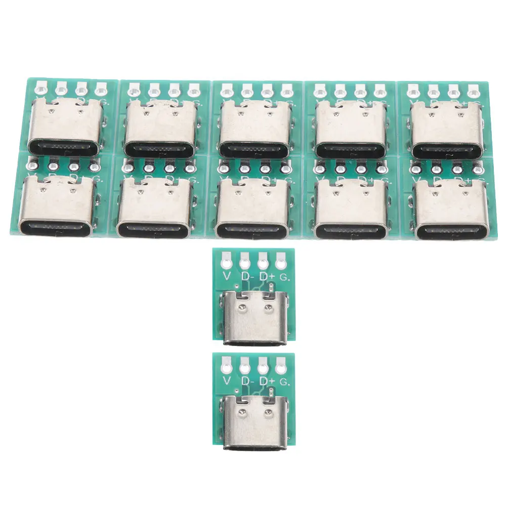 12 Pcs USB Type-C Female Board Connectors PCB Converter for Cable Support Module