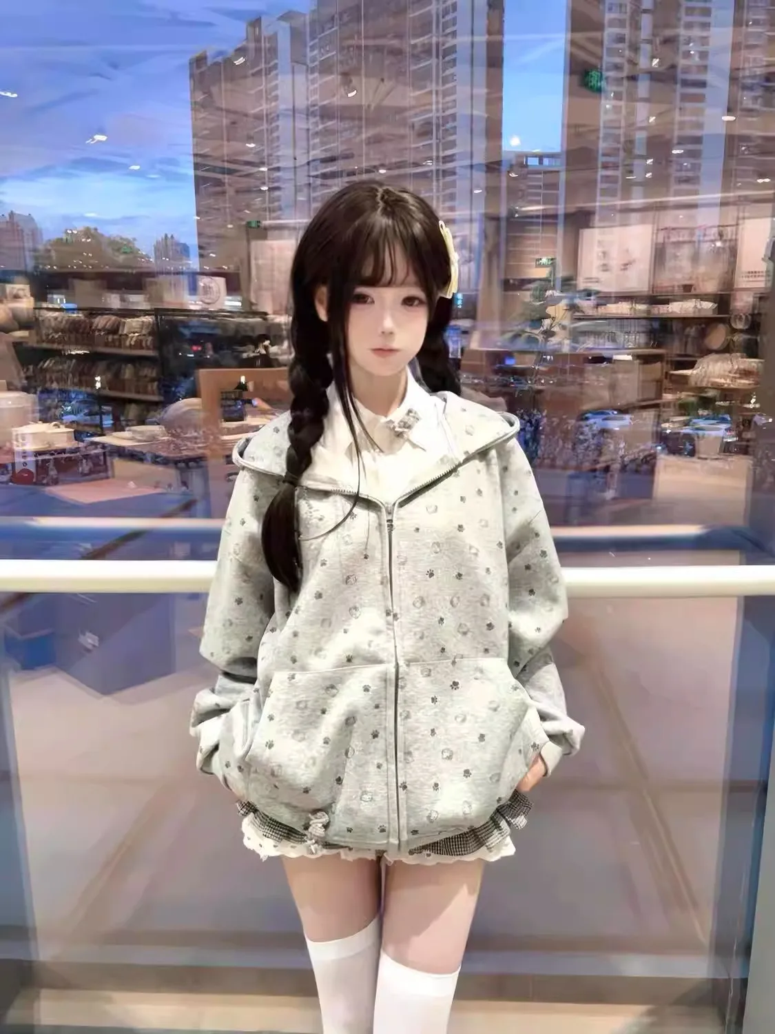 

Корейский модный кардиган-худи с принтом для женщин: свободный крой, стройнящий силуэт, осенне-зимняя верхняя одежда, трендовый, с длинными рукавами