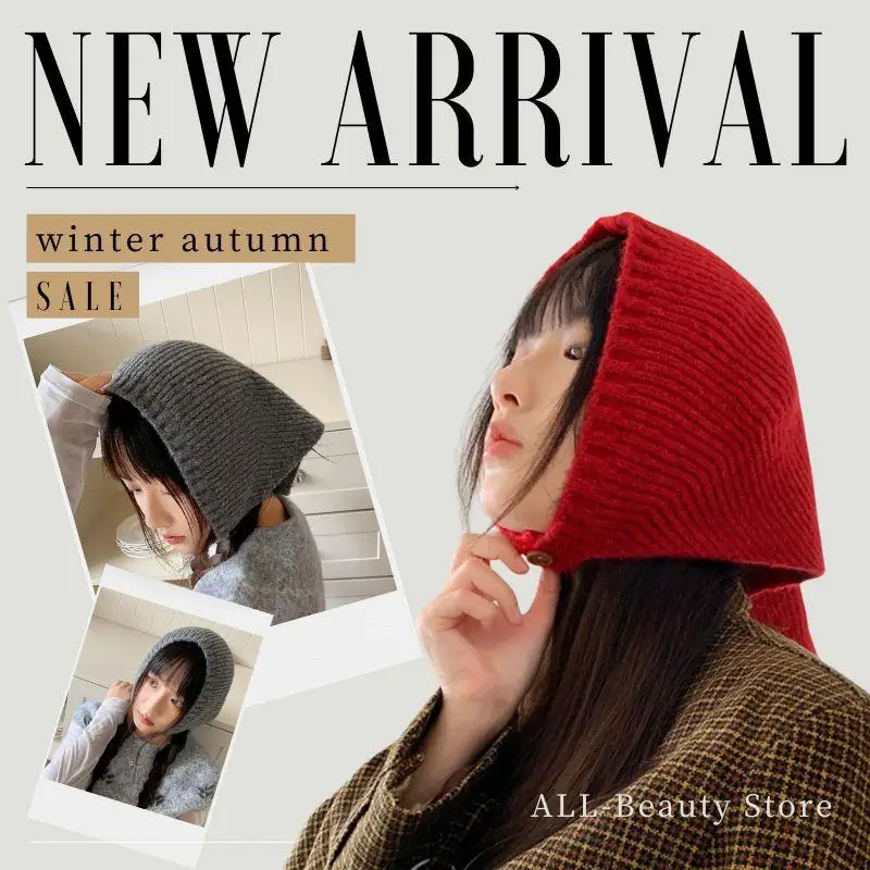 

Girl Knitted Triangle Scarf Cute Button Hairband Ear Protection Warmer Winter Pure Color Turban Hat Crochet Headband Small Scarf