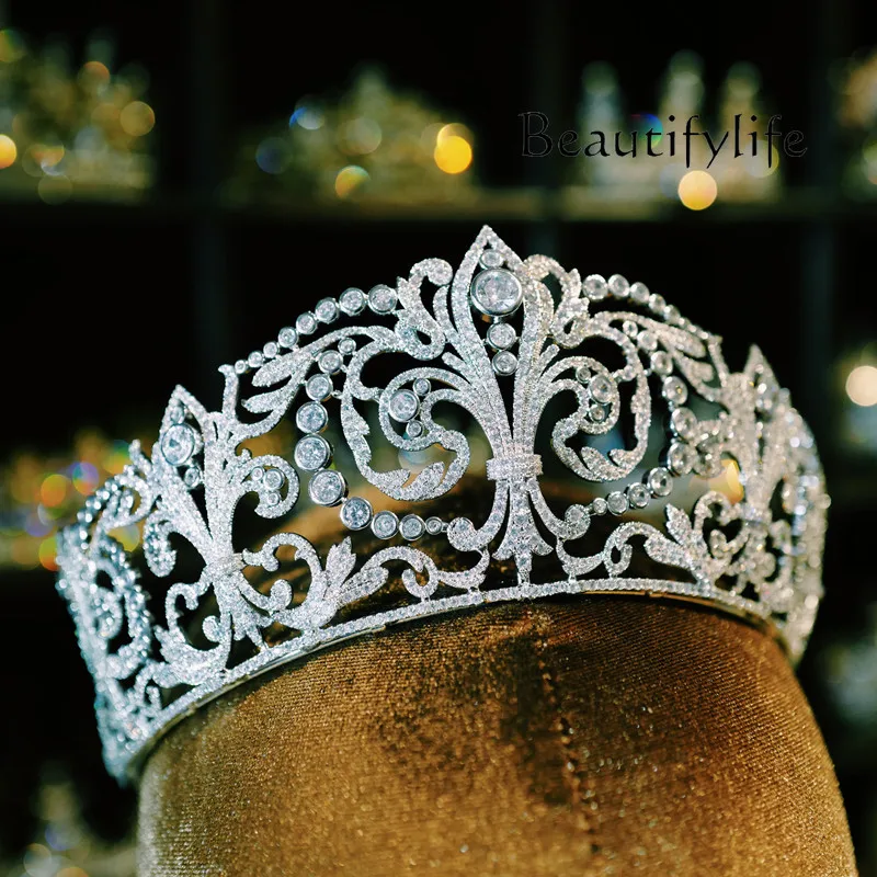 Luxury Elegant Gold-Plated Crown Headdress Retro Bride Wedding Dress High-End Queen Crown