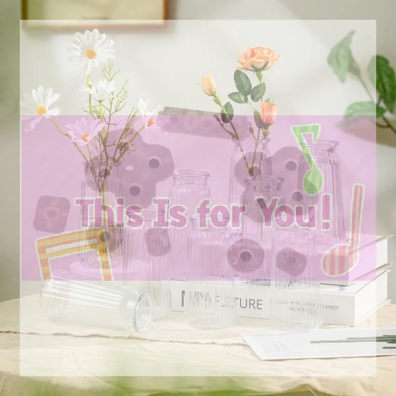 【MA】Ribbed Clear Glass Flower Vases Sturdy Textured Surface For Wedding Home Decor Floral Arrangements