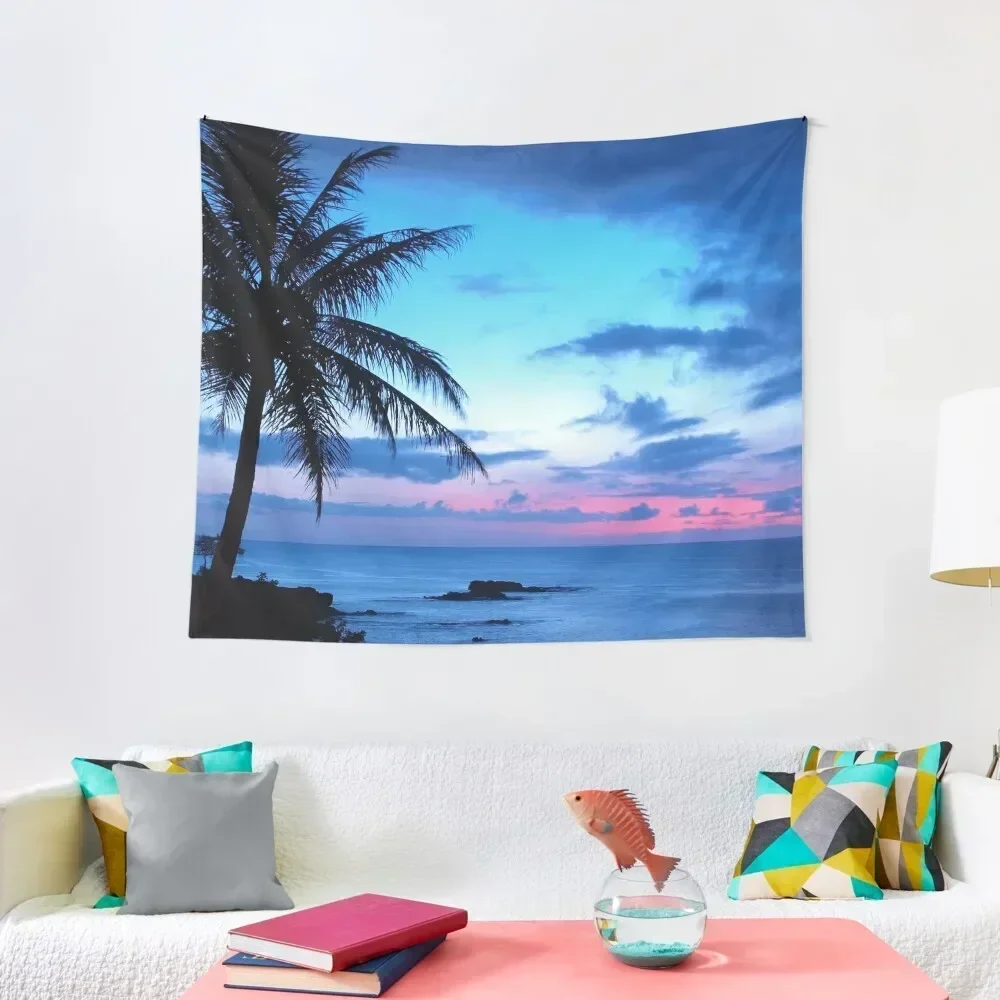 

Tropical Island Pretty Pink Blue Sunset Landscape Tapestry Decor For Bedroom Carpet Wall Wall Decor Hanging Tapestry