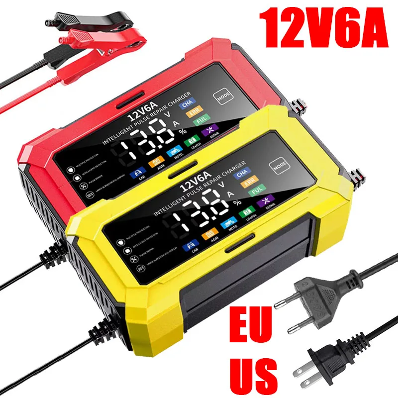 6A 12V Automotive Battery Charger Car and Motorcycle Battery Charging Devices Intelligent Maintenance of Lead Acid Battery