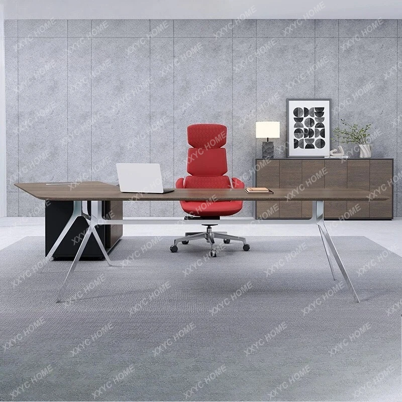 

Simple modern stainless steel corner large desk high-end leader single desk