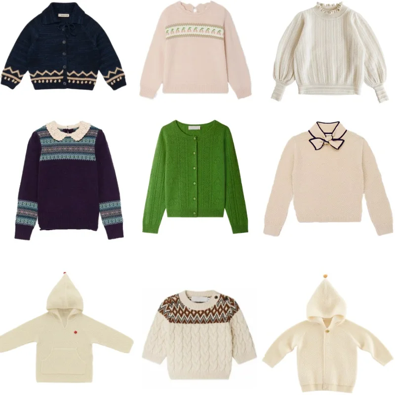 

Girls' Sweater 2025 Autumn New Printed Fashion Children's Knitted Cardigan Coat Made of Thick Cotton and Warm Pink Wool Sweater