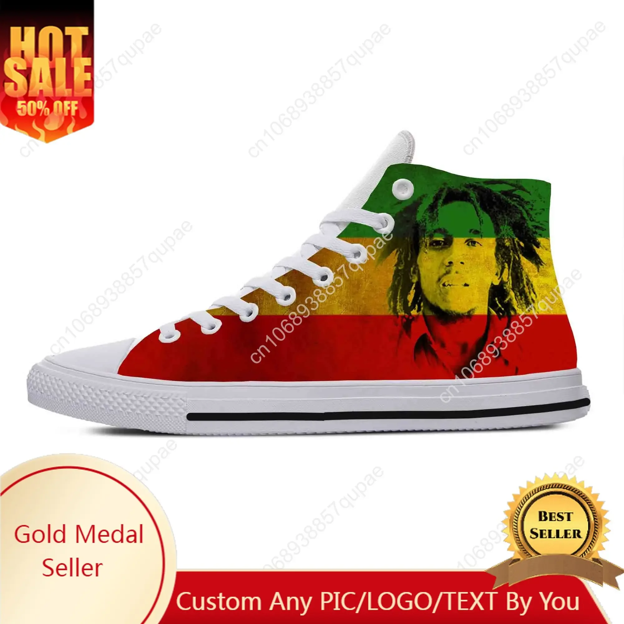 Legend Bob Marley Reggae Rasta Music Rock Fashion Casual Cloth Shoes High Top Comfortable Breathable 3D Print Men Women Sneakers