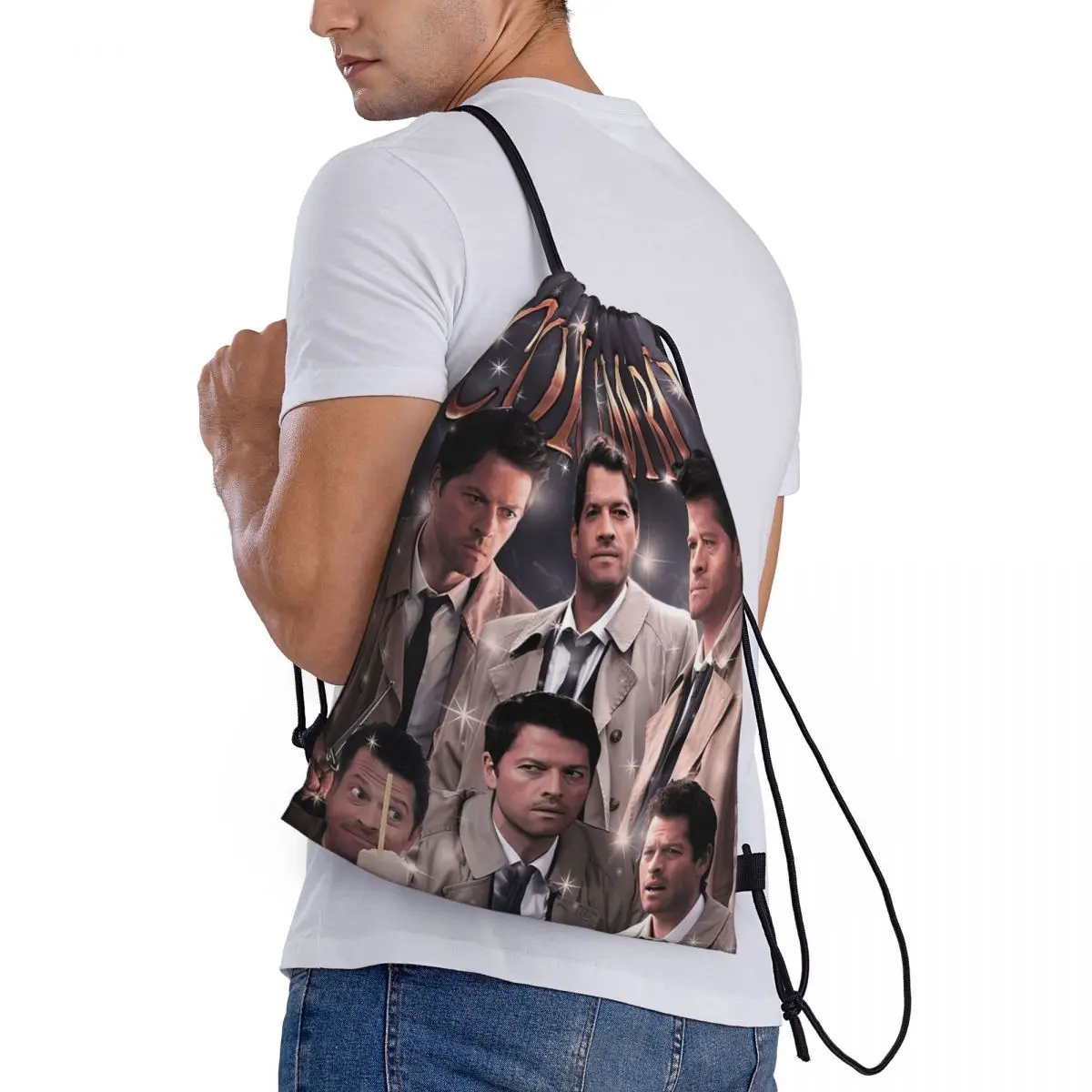 

Columbo Castiel Supernatural Backpacks Fashion Drawstring Bags Shoes Bag Book Bags for Man Woman Students
