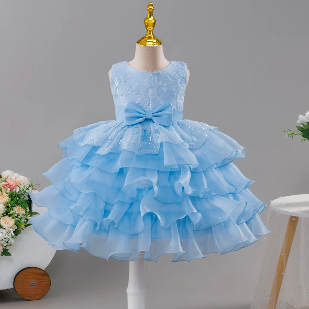 HETISO Girls Formal Dress Flower Layered Children's Wedding Princess Ball Gown for Fashion Performance Christmas 3-12Y