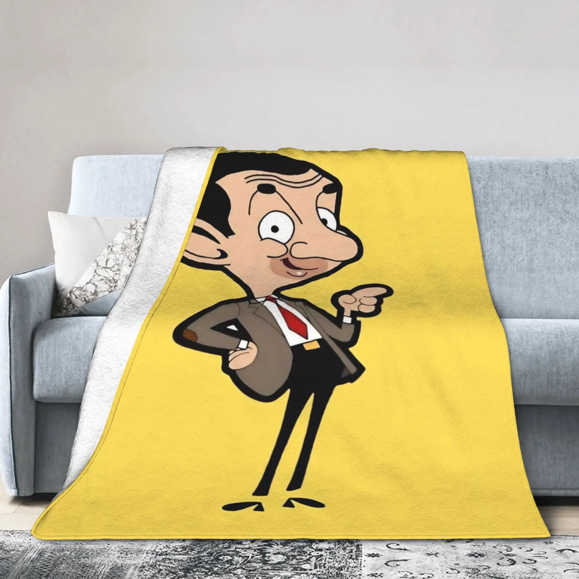 Mr. Beans Cartoon  Blankets  Flannel Throw Blankets Bedding Couch Printed Ultra-Soft Warm Bedspreads,