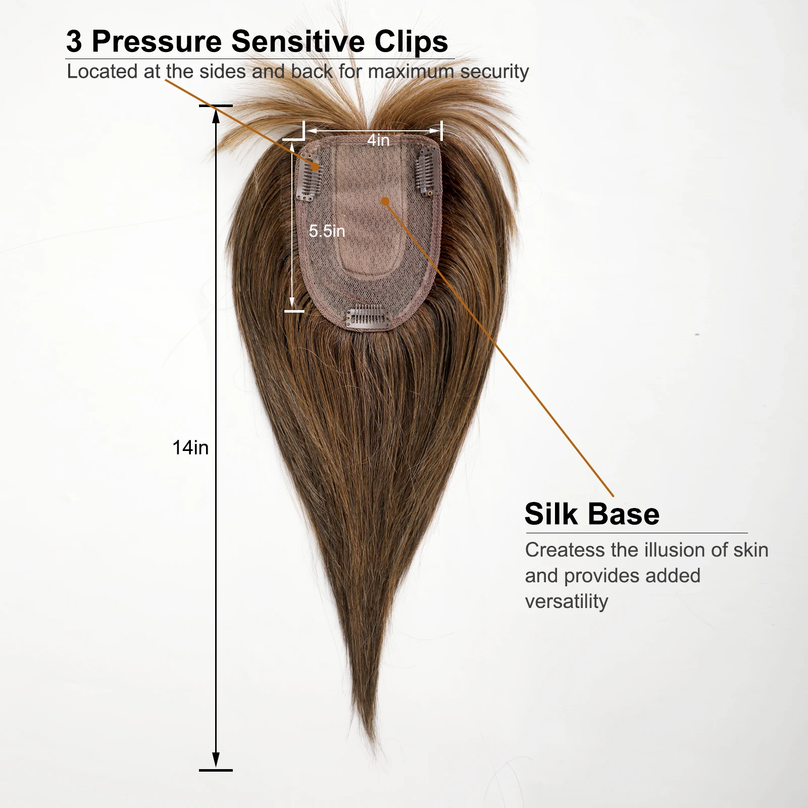 Remy Human Hair Toppers with Bangs Light Brown Natural Human Hair Pieces for Women with Thinning Hair Silk Base Clip in Toppers