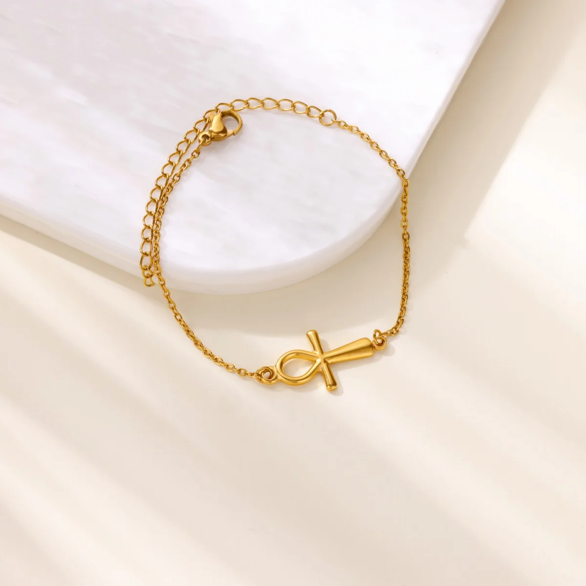 Egyptian Ankh Cross Bracelet For Women Vintage Gold Color Stainless Steel Key of Life Bracelet Egypt Jewelry Couple Gift