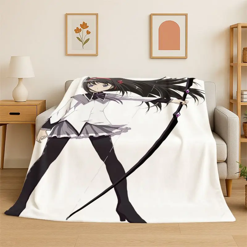 Cute Puella Magi Madoka Magica Cartoon Flannel Blanket,Ultra Soft Warm Plush Throw for Home Bedroom Bed Sofa Cover Office Picnic