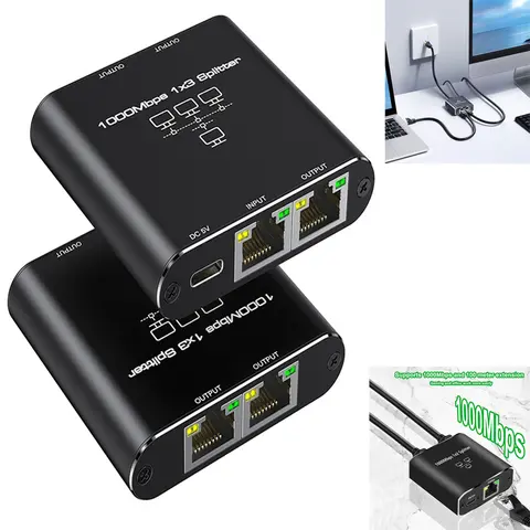 RJ45 네트워크 케이블 스위치 허브 1 In 2 3 Out 변환기 1000Mbps 기가비트 이더넷 스위치 허브 와이어 분배기 PC LAN 확장 어댑터